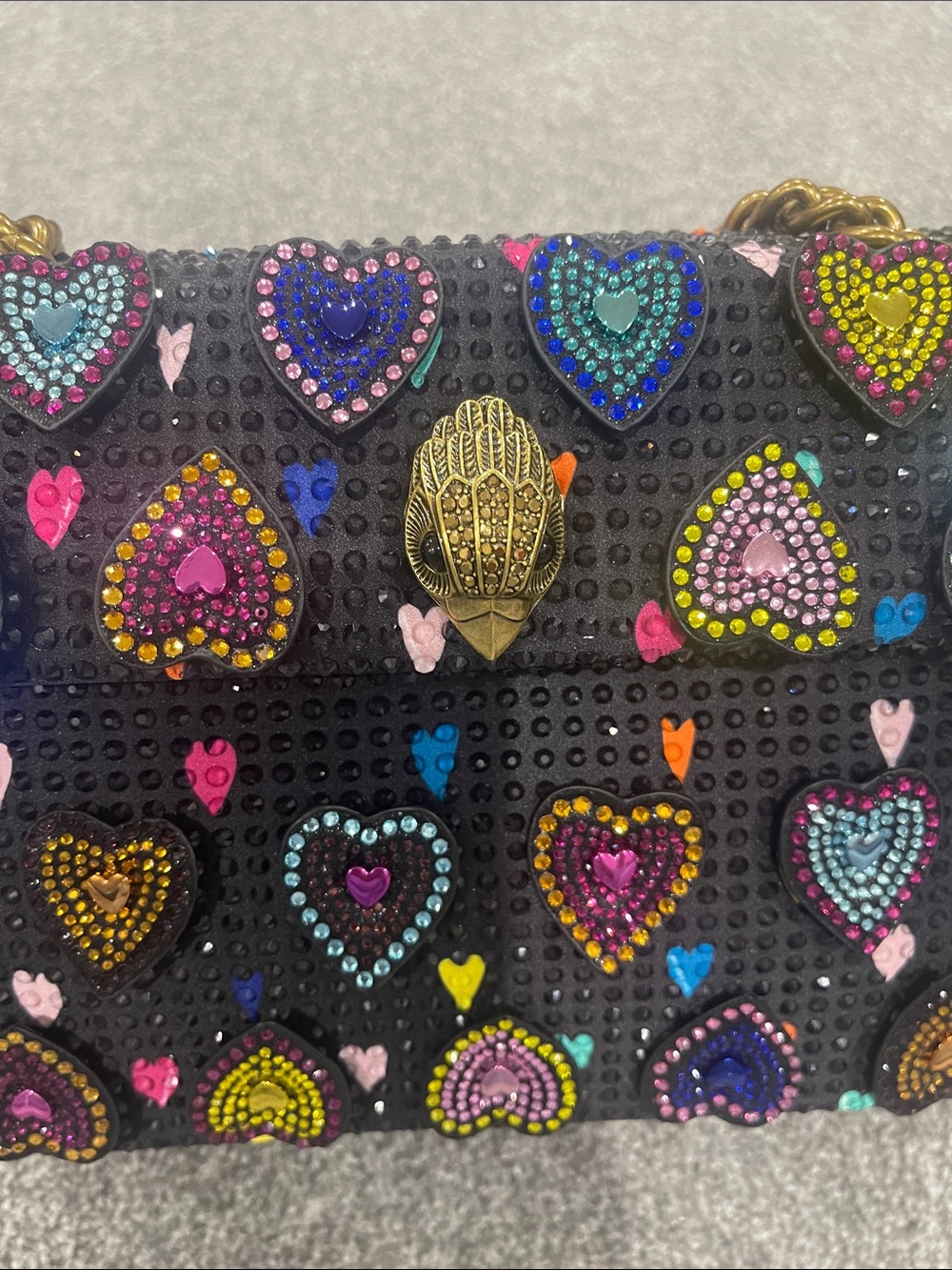 Kurt Geiger Black Multicolor Crystal Heart Crossbody Bag - Picture 12 of 17